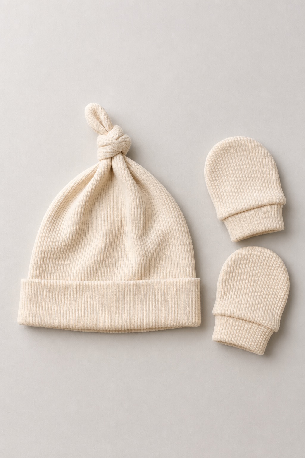 Knotted Hat & Mitt Set in Oat — Newborn